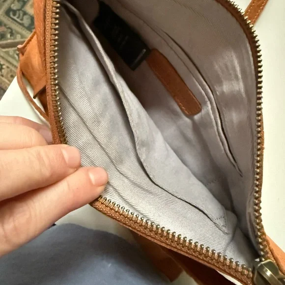 The Day & Mood sling Crossbody brown leather oversized clutch zip closure EUC - Picture 6 of 10